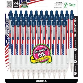 ZEBRA , bulk pack of 24 ink pens, Z-Grip Retractable ballpoint pens Medium point 1.0 mm, 12 black & 12 Blue pens combo pack