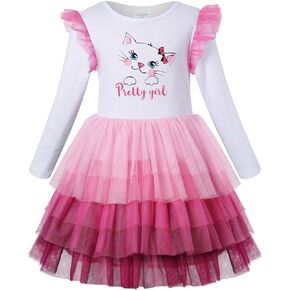 VASCHY Dress for Girls, Cute Tulle Dress Ruffle Sleeve Birthday Party Outfit Clothes for 3-9Years Toddler/Little/Big Kid