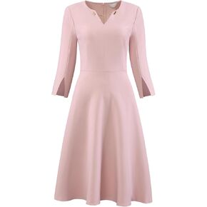 Women's 3/4 Sleeve Flare Dress V Neck 2024 Elegant Work A-Line Dresses