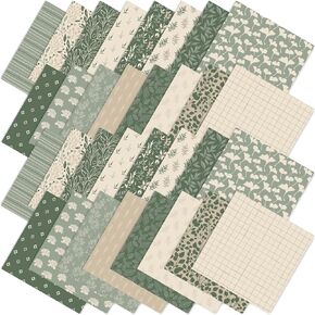 32Pcs Sage Green Floral Cotton Fabric Bundles 10 x 10 Inch Greenery Fat Quarters Eucalyptus Leaves Sewing Fabrics for DIY Craft Party Decor