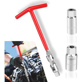 3 Pack Car Spark Plug Socket Set for 5/8"/16mm 13/16"/21mm Wrench, Anti-slip Handle Design, Universal 360 Degree Vehicle Spark Plug Disassembly Tool for Truck SUV Car (Red & Silver)