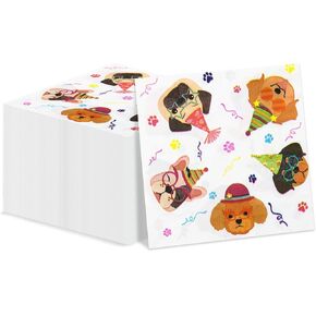 100Pcs Dog Paper Napkins 13 x 13inch Cute Puppy Dog Party Napkins for Kids Animal Party Baby Shower Puppy Party Decorations Dog Party Supplies