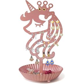 Unicorn Earring Holder Organizer Decor Stud Earrings Tree 81 Holes, Jewelry Earring Display,Metal Earring Storage Stand with Tray Gift for Teens Girls Kids Women