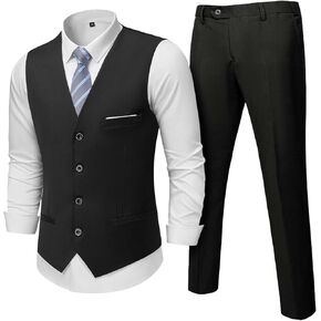 MY'S Men's 2-Piece Suit, Vest Pants Set for Men, Casual Waistcoat with Tie for Prom Wedding Homecoming