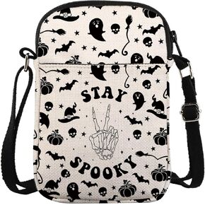 Stay Spooky Crossbody Purse Bag Spooky Season Messenger Bag Halloween Party Gift Horror Skeleton Bat Pumpkin Carry-on Bag