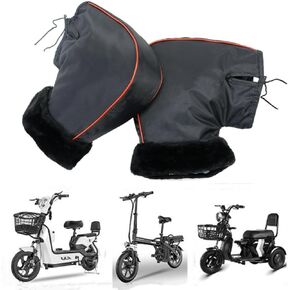 Motorcycle Plush Handlebar Gloves Muffs Winter Waterproof Hand Mitts Windproof Thick Fleece Lined ATV Handlebar Hand Warmers Motorbike Scooter Muffs Cover Safe Reflective Stripes Gloves