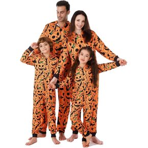 VNVNE Matching Halloween Pajamas for Family，Pumpkin Skeleton Onesie Pjs for Adult/Couples/Women/Men