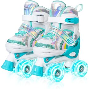 Nattork Girls Roller Skates للأطفال، 4 مقاسات زلاجات رباعية بألوان قوس قزح قابلة للتعديل مع جميع العجلات المضيئة - أفضل هدية عيد ميلاد للرياضات الخارجية in Kuwait