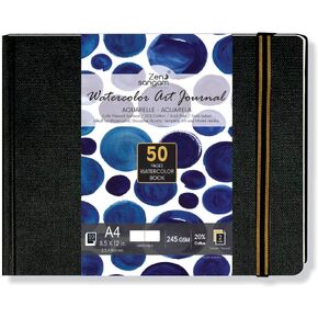 Zen Sangam Portrait A5-8.5" x 6" Watercolor Book, (50 Pages), 20% Cotton 120lb (245GSM)- Buckram Hardcover - Blue Artists Paper Pads,Acid-Free,Cold-Pressed,Drawing Sketchbook Mixed Media - Portrait