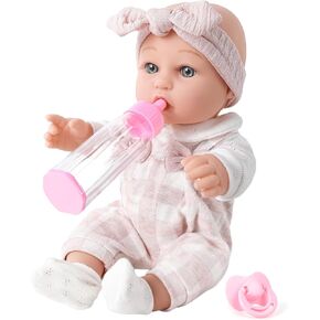 12 Inch Baby Doll and Clothes Accessories Playset with Feeding Bottle Pacifier First Baby Dolls for Toddlers 36 Months and Up