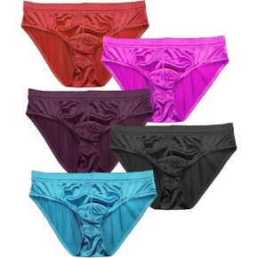 MIERSIDE Men's Soft Silky Satin Low Rise Briefs Wide Waistband Basic Bikini Underwear 5 Pcs/pack