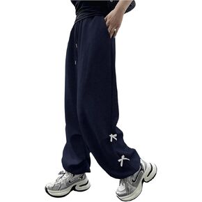 SweatyRocks Women's Y2k Baggy Sweatpants Bows Straight Parachute Pants Wide Leg Loose Casual Pants