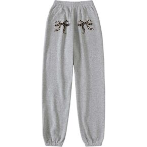 Milumia Women's Leopard Bowknot High Waisted Baggy Sweatpants Y2k Trendy Drawstring Jogger Pants