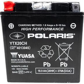 Polaris Snowmobile 12V 18Ah Sealed Rechargeable AGM Battery for Specific Rush, RMK, Switchback, Indy, Titan Models, YTX20CH, 270A CCA, Spill Proof, Maintenance Free - 4013045