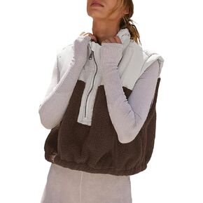 Tanming Womens Fuzzy Sherpa Fleece Vest Lightweight Cozy Sleeveless Gilet Half Zip Pullover Waistcoat with Pocket