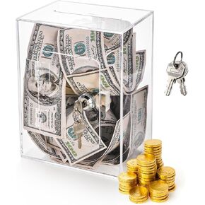 Clear Piggy Bank, Acrylic Openable Money Saving Box with Key, Reusable Coin Cash Storing Container for Adults, Unbreakable Money Change Jar Pot as Gift for Birthday, Home Decoration
