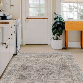 Floor Flair Area Rugs Machine Washable, Living Room, 5x7 Bedroom Anti-Slip Rug, Kitchen Laundry Room Medallion Low-Pile Soft Foldable Vintage Medal Rug (Blue, 5x7)