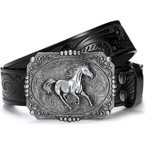 SANSTHS Cowboy Belt Western Belts for Men Women, Western Leather Belt Cowboy Cowgirl Belt Embossed Leather Belt for Jeans