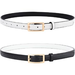 WELROG Skinny Reversible Leather Belt - Women Thin Belt for Dresses Jeans Pants with Gold Buckle