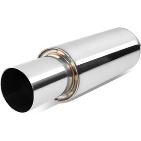 Auto Dynasty Universal 2 Inches Straight-Through Muffler with Double Walled Round Tip, Stainless Steel