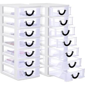 Thyle 2 Pcs Plastic Drawers Organizer Mini Organizer Box Stackable Plastic Drawer Storage Containers Clear Storage Units for Desktop Classroom Craft(Black)