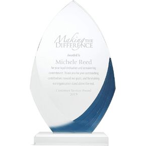 Baudville Engraved Trophy - Acrylic Tower - Blue Base Frosted Top - Personalized