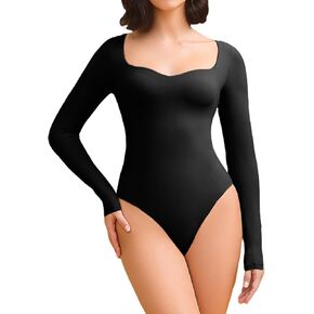 Avidlove Long Sleeve Bodysuits for Women Sexy Sweetheart Neck Going Out Outfits Double Lined Bodysuit