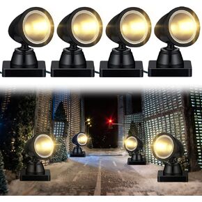 Kingdder 4 in 1 Accessories for Villages Building Light Christmas Village Collection Round Village Spotlights Battery Operated Christmas LED Light with Switch for Landscape (Warm White, 4)