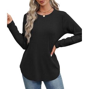Long Sleeve Shirts for Women 2024 Trendy Fall Tops Crew Neck Sweatshirts Basic Casual Loose Tunic Tops