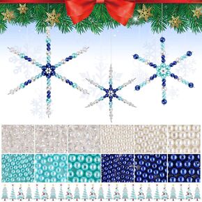 Kalolary 1574PCS Christmas Snowflake Wires Bead Kit Xmas Metal Snowflake Beads Ornament 24PCS Metal Snowflake Wire with Green Red Pearl Beads Handicraft for Christmas DIY Craft Decor (Assemble Need) in Kuwait