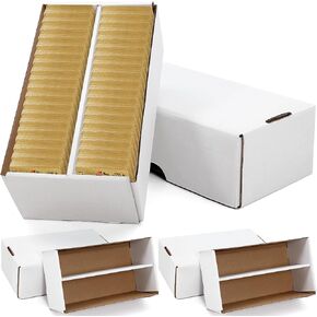 Yexiya 2 Pack 1600 Count Trading/Gaming Card Storage Box 2 Row Cardboard Storage Boxes for Gaming Cards Baseball Football Basketball Hockey Sports Collecting Supplies, White