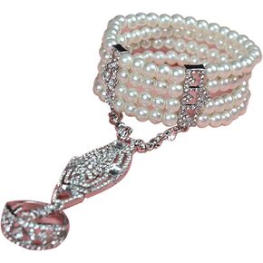 1920s Imitation Pearl Beaded Chain Flapper Bracelet Ring Retro Rhinestone Crystal Seeds Bracelet for Women Friend Bridal Vintage Wedding Jewelry Birthday Gift