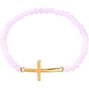 Gold Cross Crystal Beaded Bracelets for Women, Boho Handmade Natural Stone Stretch Beach Jewelry Gift.