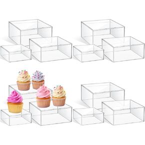 Jerify 12 Pcs Acrylic Riser Round Display Nesting Riser Clear Cylinder Pedestal Stands for Parties Figure Display Shelf for Cake Food Jewelry Party Table Decor, 5.9 Inch 5.1 Inch 3.5 Inch Diameter