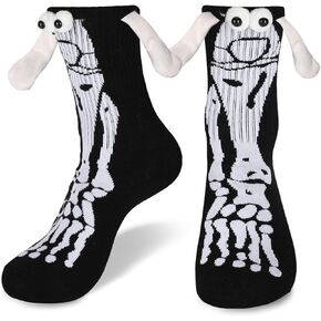Halloween Socks for Women Men,Skeleton Holding Hands Socks Magnetic, Black White
