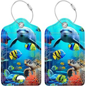 Funny PU Leather Luggage Tags 2-Pack Blue Game Console Cute Pattern Suitable for Suitcase Stainless Steel Loop and Address Card Essential for Cruise and Airport Travel for Men and Women