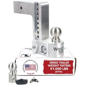 Weigh Safe Aluminum Adjustable Trailer Hitch - Anti-Sway Towing Hitch for 3" Receivers - 10" Drop Hitch, 21,000 lbs GTW, 4-Piece Lock Set