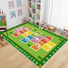 3x5 ft Colorful Hopscotch Rug for Kids Room，Black Playroom Kindergarten Nursery Decorative Mat，Fun and Playful Play Area Rug