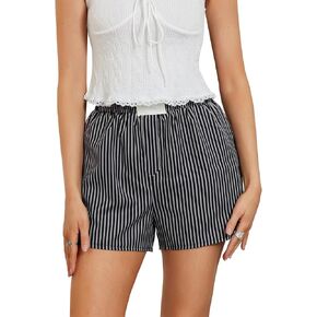 Womens Boxer Shorts Y2k Lounge Pj Shorts Low Rise Striped Pajamas Sleep Lounge Plaid Gingham Micro Short Pants