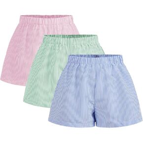 Verdusa Women's 3pcs Pajama Shorts Striped Sleepwear Pj Bottoms