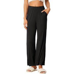 cheibear Womens Cotton Pajama Bottom Elastic Waist Lounge Pants Loose Flowy Sweatpants with Pockets PJ Pant