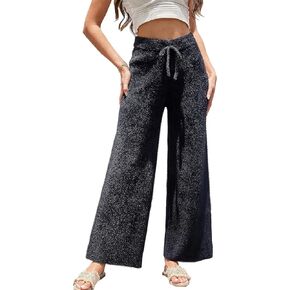 heipeiwa Women's Knitted Thermal Winter Fall Furry Fluffy Wool Wide Leg Sweater Pants Trouser