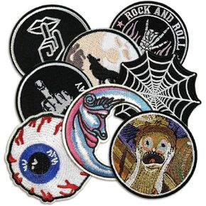 Dark Embroidered Applique Iron On Patches for Backpacks, Rock Band Patches for Jackets, Cool Sew Patch for Clothing, Jeans, Hats, DIY Accessories (Dark1 15 Pcs)