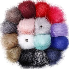 Tatuo DIY Faux Fur Pom Poms Ball with Press Button Removable Fluffy Pompom for Knitting Hats Shoes Scarves Bag Accessories (White Colors, 16)