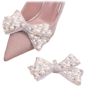 2 Pcs Pearl Bow Shoe Clips DIY Rhinestone Shoe Clips Bridal Wedding Shoe Accessories Detachable Shoe Buckle Heels Decor