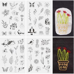 Beadthoven 64pcs Water Soluble Embroidery Stabilizers, Stick and Stitch Embroidery Paper with Pre-Printed Sea Life Patterns Wash Away Adhesive Stabilizers for Hand Sewing Lover Beginners