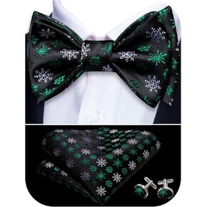YOHOWA Mens Christmas Self Tie Bow Tie Set Bowties Pocket Square Cufflinks Woven Tuxedo Party Xmas Holiday Festival Vacation