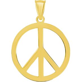 14k Solid Yellow Gold Dainty Peace Sign Pendant