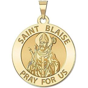 PicturesOnGold.com Saint Blaise Religious Medal - 2/3 Inch Size of Dime, Solid 14K Yellow Gold