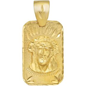 The Bling Factory Large 21mm x 34mm 14k Gold Plated Diamond-Cut Face of Jesus Pendant,